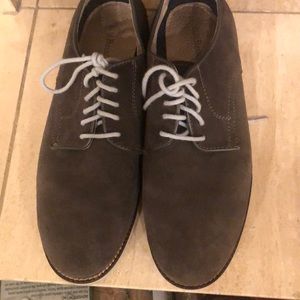 Grey suede loafers w/ baby blues strings and sole